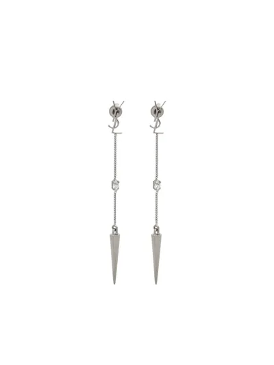 Saint Laurent Opyum Ysl Rhinestone Spike Earrings In Silver