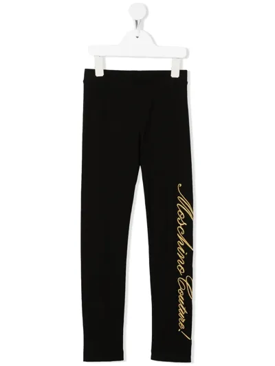 Moschino Kids' Embroidered-logo Detail Leggings In Black