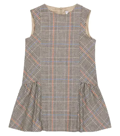 Il Gufo Kids' Checked Technowool Shirtdress In Coffee