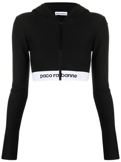 Rabanne Cropped Logo-band Hoodie In Black