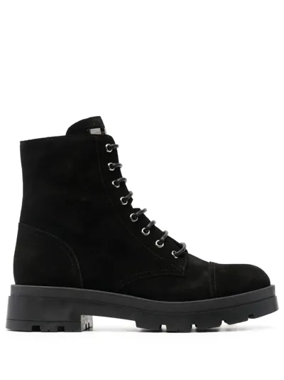 Giuseppe Zanotti Rombos Suede Combat Boots In Schwarz