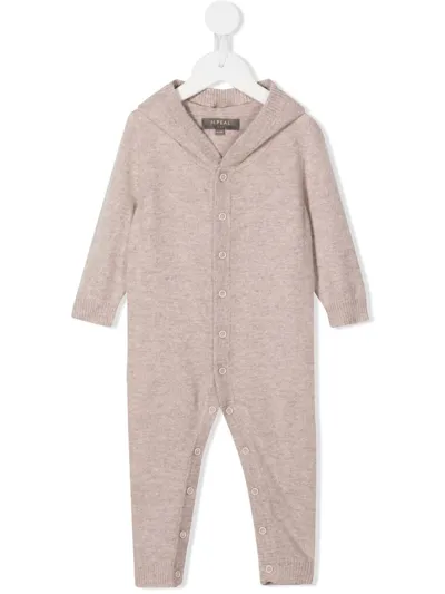 N•peal Babies' Bear Cashmere Hooded Sleepsuit In Brown