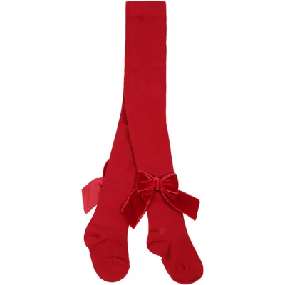 Story Loris Kids' Red Tights For Baby Girl With Velvet Bows