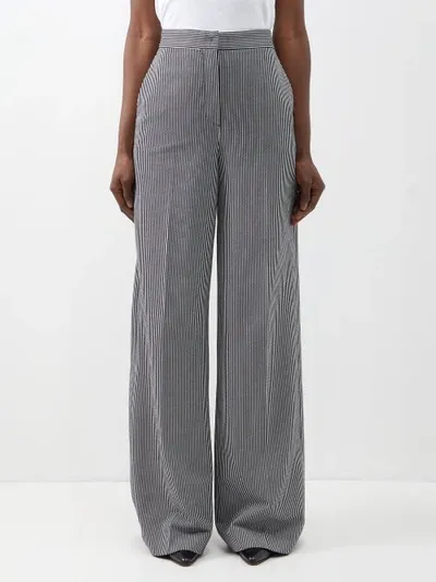 Max Mara Anfora Striped Jersey Wide Leg Pants In Navy,white