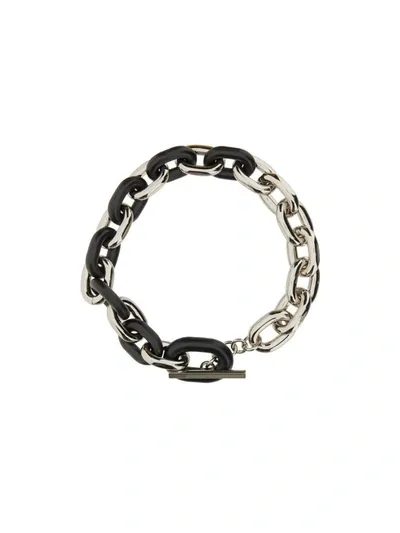 Rabanne Xl Link Leather Collar Necklace In Silver