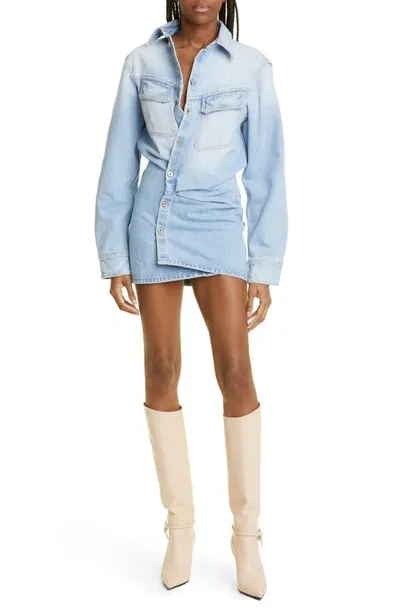 Off-white Bleach Toybox Long Sleeve Asymmetric Placket Denim Shirtdress In Light Blue