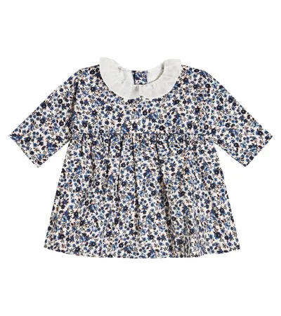 Il Gufo Baby Floral Cotton Dress In Blue