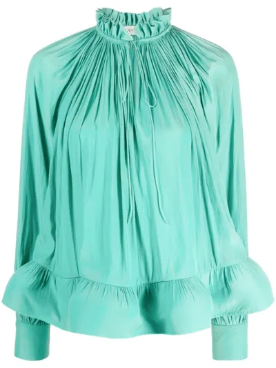 Lanvin Ruffled Gathered Blouse In Green