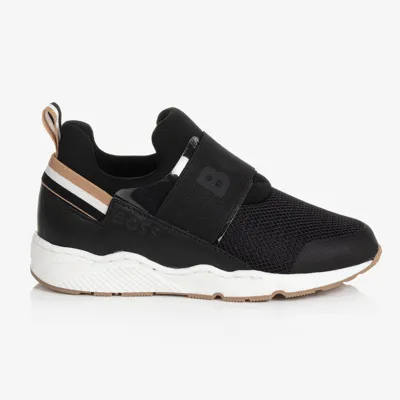 Hugo Boss Kids' Boss Boys Black Leather & Mesh Trainers