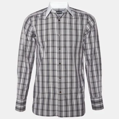 Pre-owned Tom Ford Brown Checkered Cotton Contrast Collar Shirt S