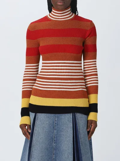 Marni Multi Stripe High-neck Wool Sweater In Brown