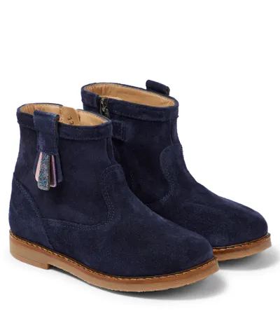 Pom D'api Kids' Trip Arty Suede Ankle Boots In Blue