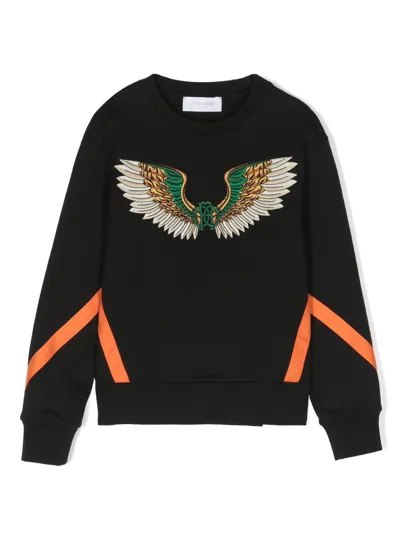 Roberto Cavalli Junior Kids' Embroidered-motif Long-sleeve Sweatshirt In Black