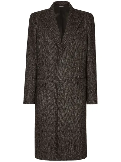 Dolce & Gabbana Single-breasted Herringbone Coat In Multicolor