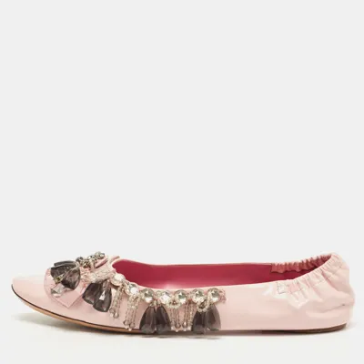 Pre-owned Louis Vuitton Pink Leather Embellished Ballet Flats Size 39.5