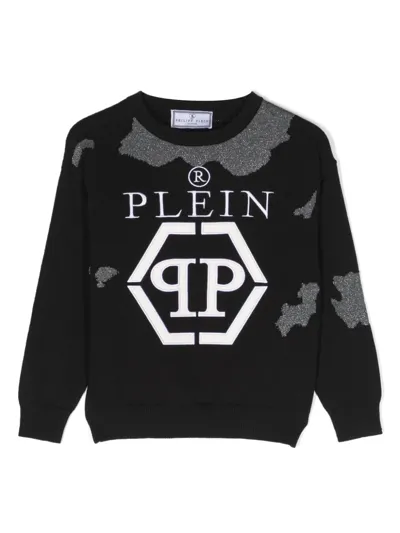 Philipp Plein Junior Logo-embroidered Cotton Jumper In Black