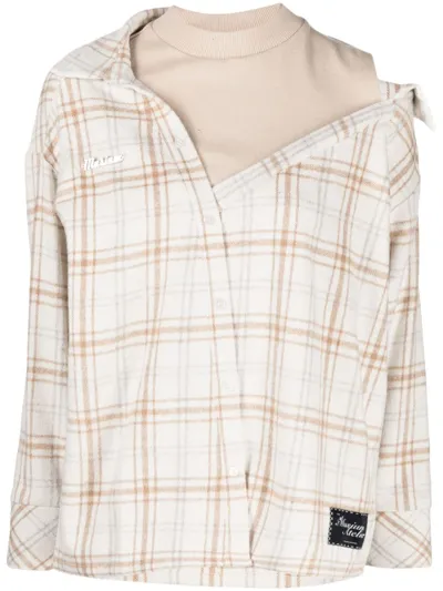 Musium Div. Layered Check-pattern Shirt In White