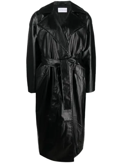 Calvin Klein Jeans Est.1978 Polished-effect Tied Trench Coat In Schwarz