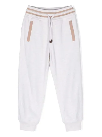 Brunello Cucinelli Kids' Mélange-effect Ribbed-waist Track Pant In 中性色