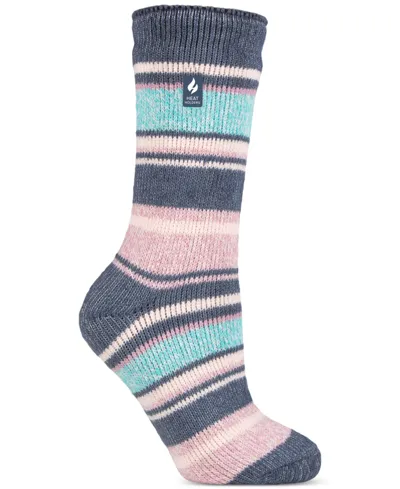 Heat Holders Women's Yasmine Multi Stripe Crew Socks In Denim