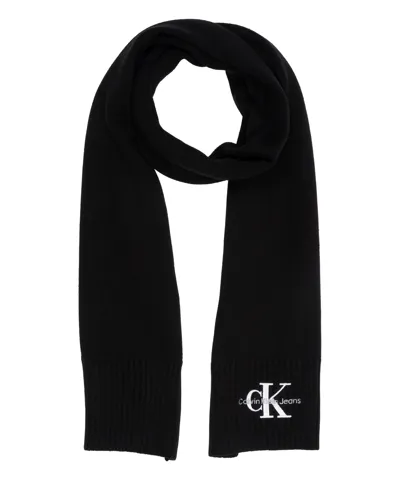 Calvin Klein Jeans Est.1978 Logo-embroidered Cotton Scarf In Black