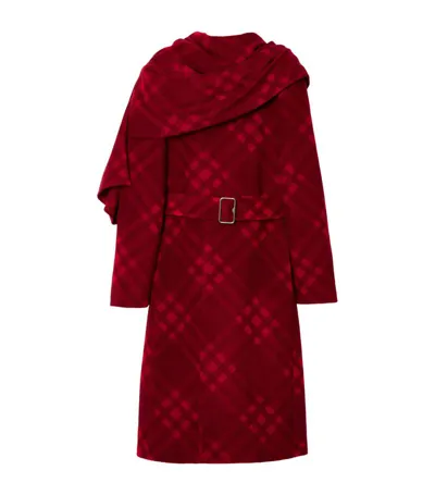 Burberry Check Draped Scarf-detail Coat In Rot