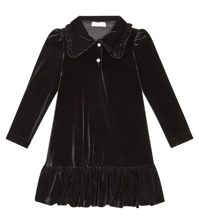 Monnalisa Kids' Long-sleeve Velvet Dress In 0050 Black