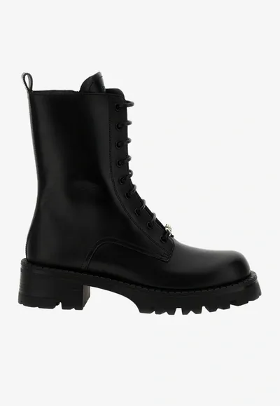 Versace Alia Lace-up Boots In Calf Leather In Black