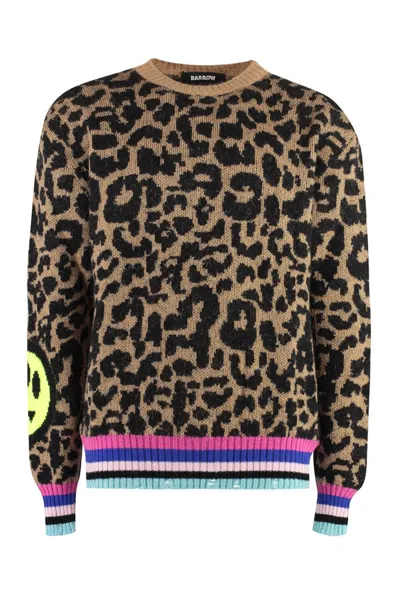 Barrow Leopard Motif Knitted Jumper In Multi