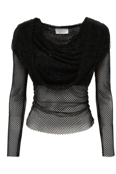 Giuseppe Di Morabito Rhinestone Fishnet Hooded Top In Black