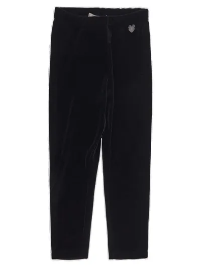 Monnalisa Kids' Logo-plaque Velvet Leggings In Black