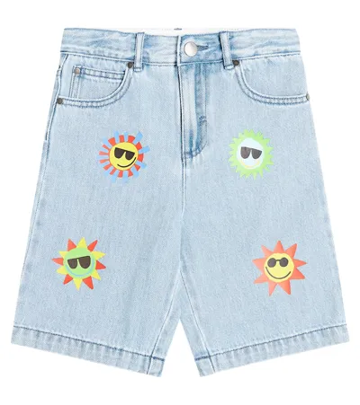 Stella Mccartney Kids' Denim Shorts For Boy With Multicolor Sun In Blue