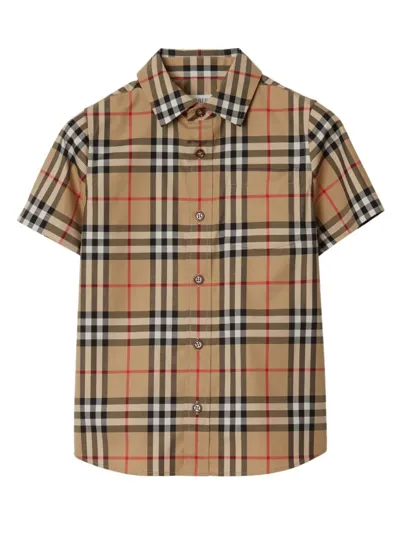 Burberry Kids' Little Boy's & Boy's Owen Plaid Button-front Shirt In Archive Beige Check