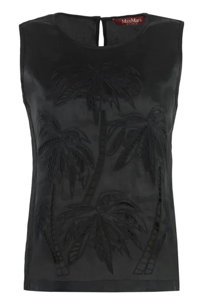 Max Mara Giostra Embroidered Top In Black