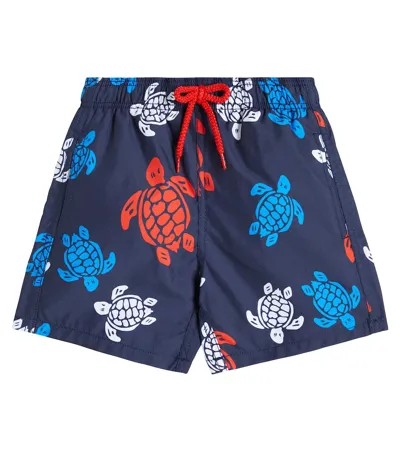 Vilebrequin Kids' Jim Printed Swim Trunks In Bleu Marine