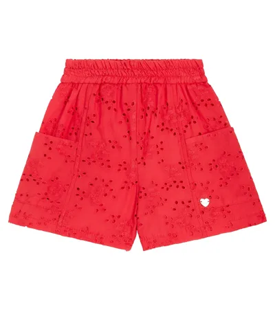 Monnalisa Kids' Embroidered Cotton Muslin Bermuda Shorts In Red