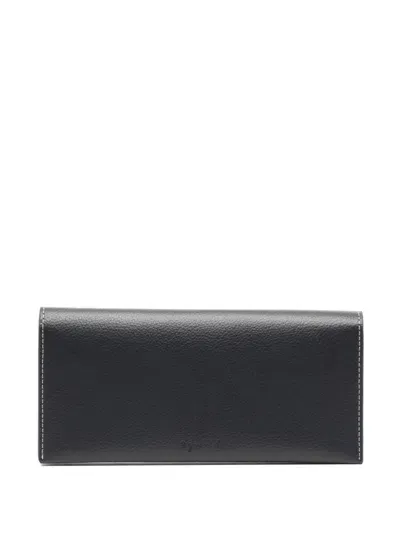 Agnès B. Logo Debossed Leather Long Wallet In Blue