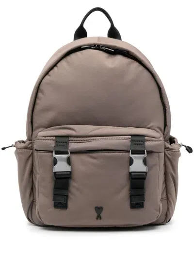 Ami Alexandre Mattiussi Ami De Coeur-plaque Backpack In 987 Dark Taupe