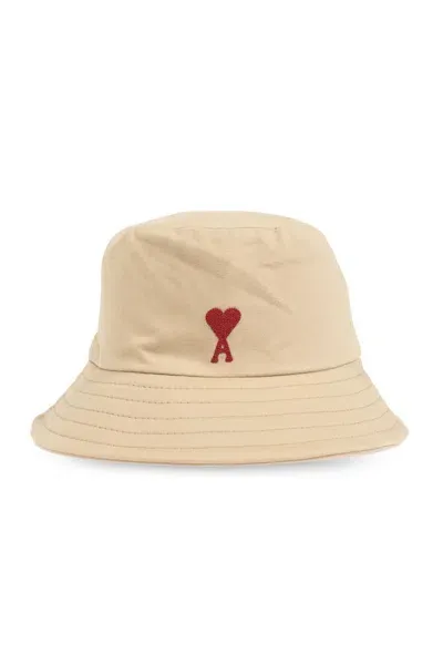 Ami Alexandre Mattiussi Ami Paris Ami De Coeur Embroidery Bucket Hat In Beige