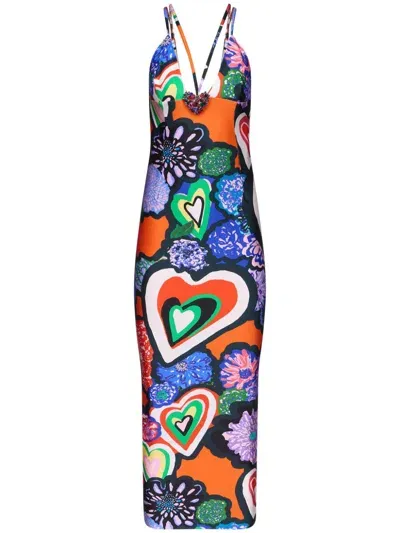 Area Heart-print Maxi Dress In Orange