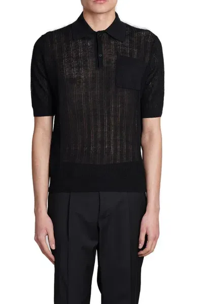 Ballantyne Open Knitted Short Sleeved Polo Shirt In Black