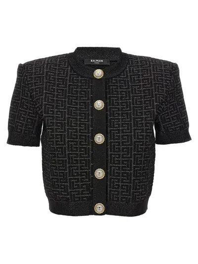 Balmain Cropped Buttoned Cardigan In 黑色