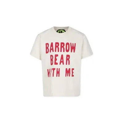 Barrow Ivory T-shirt For Kids With Logo And Bear In Cream