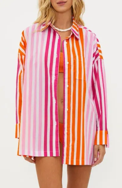 Beach Riot Alexa Stripe Long Sleeve Cover-up Shirt In Sunset Stripe