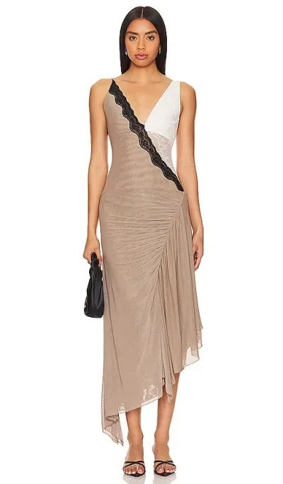 Bec & Bridge Abrielle Midi Dress In Taupe & Ivory