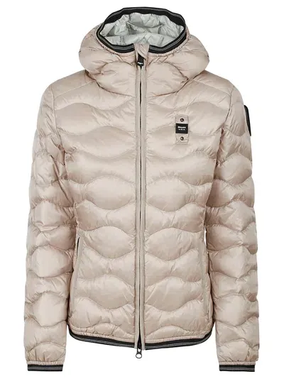 Blauer Logo Patch Quilted Zipped Jacket In Neutral