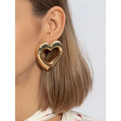 Blumarine Logo-engraved Heart Earrings In Gold