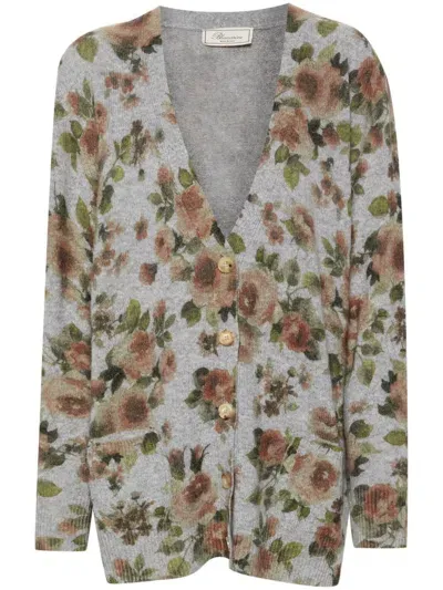 Blumarine Rose-print Cardigan In Grey