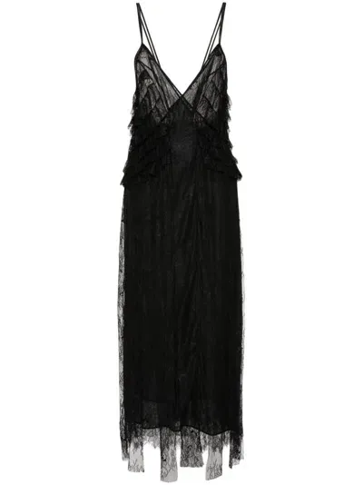 Blumarine Ruffled Long Lace Dress In Black