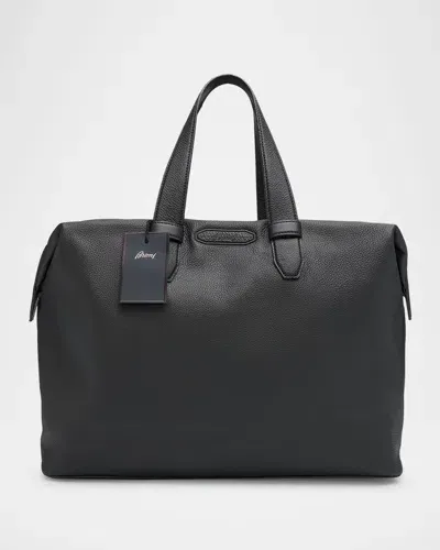 Brioni Men's Grained Leather Duffel Bag In Black